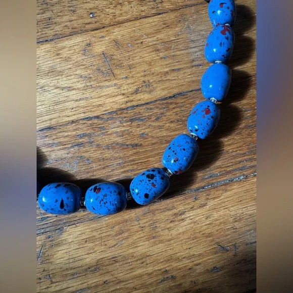 60s Vintage Blue Beaded Necklace - Picture 3 of 5